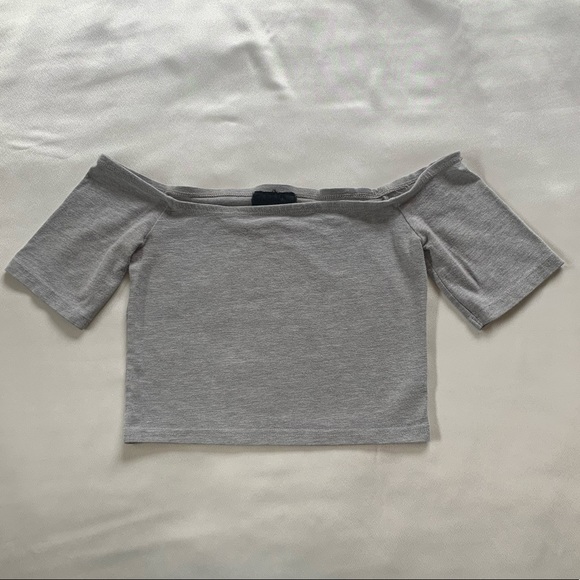 Topshop Gray Off The Shoulder Crop Top - Picture 1 of 2